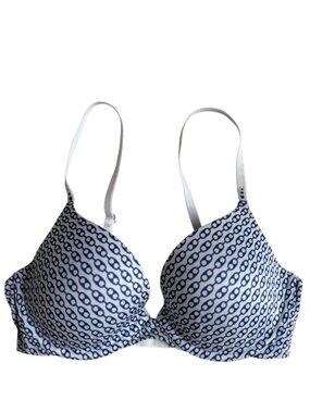 Victorias Secret Biofit Demi Uplift Bra (White with Blue Chain Print) - Size 34C